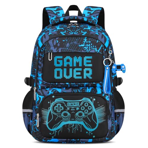 Amythe Zaino Scuola Elementare Bambino Luminoso, Zaino Media per Ragazzo Impermeabile per 15.6' Laptop con una tasca nascosta anti-furto, Zaini da Viaggio Casual Leggero e Moda, Blu