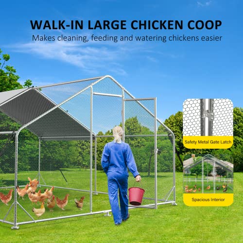 Unovivy Large Metal Chicken Coop Run, Walk-In Poultry Cage Heavy Duty Chicken Runs, Chicken Pen With Waterproof Cover, Ducks Rabbits Habitat Spire Shaped Outdoor Farm Use (60.14 Square Feet) #TOP4