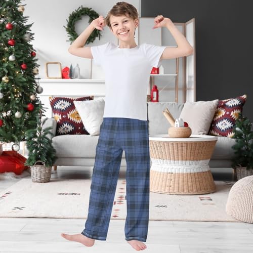 Boy's Pants Blue Tartan Plaid Scottis Jogger Pants Elastic Waist Long Bottoms Trousers with Pockets 6-14 Years2
