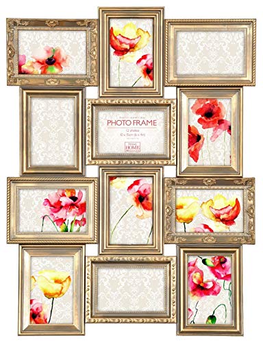Innova Vintage Gold Multi Aperture Photo Picture Frame - Holds 12 X 6''X4'' Photos