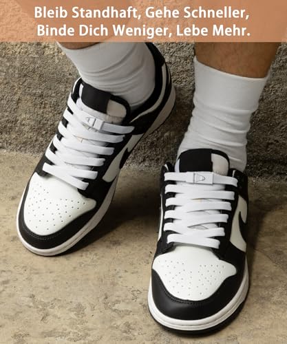 Stepace 2 Paar Elastische Schnürsenkel ohne Binden - 8mm Breit Flache Hohe Elastizität mit Metallschnalle für Sneaker Kinder Erwachsene Weiß 120