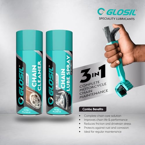 Image of Glosil 3-in-1 Bike Chain Care Kit | Chain Cleaner + Chain Lube + Cleaning Brush | Complete Motorcycle Chain Maintenance Combo | Anti-Rust, Smoother Rides