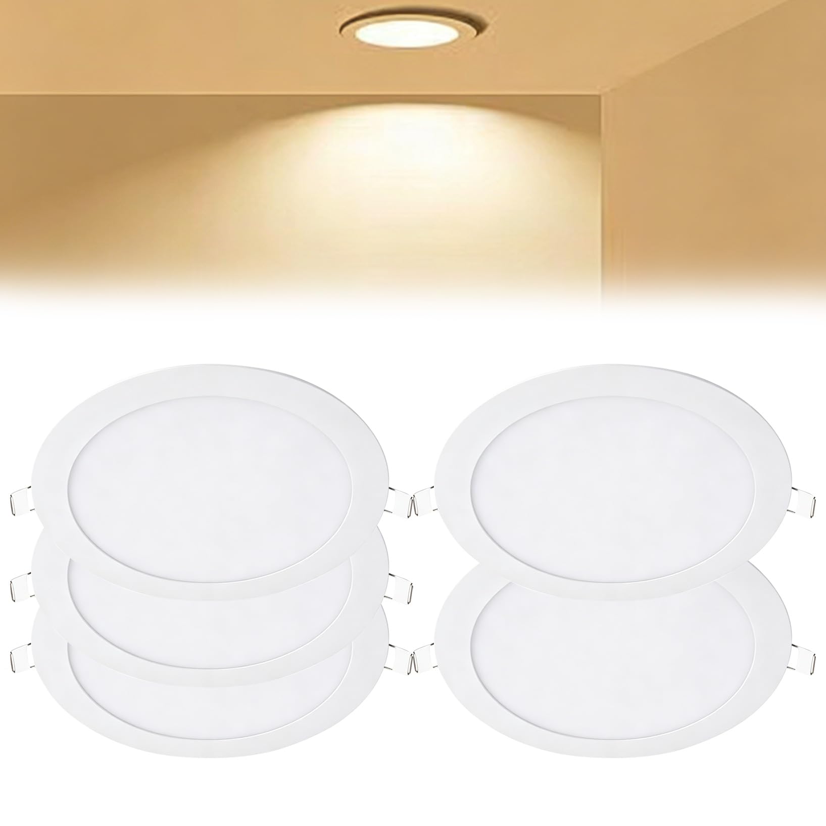 VOGHMOLD 24W Ultra Slim LED Downlight 12 inch, 3000K Recessed Ceiling Light, Cut Φ280-285mm, AC85-265V Flush Mount Spotlights Aluminum Round Panel Lights for Office Hallway, 5 Pack