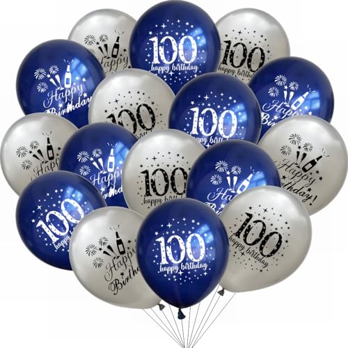 Yunchu Online 100° compleanno palloncini Happy 100° compleanno palloncini blu argento 100° compleanno decorazione 100° anniversario festa di compleanno decorazione per ragazze ragazzi 100° compleanno