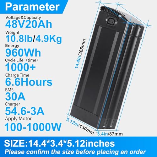 Image of 48V 20Ah Ebike Battery, Folding E-Bike Lithium Battery, Ebike Replacement Batteries with 30A BMS for 0-1000W Motors (48V 20AH)
