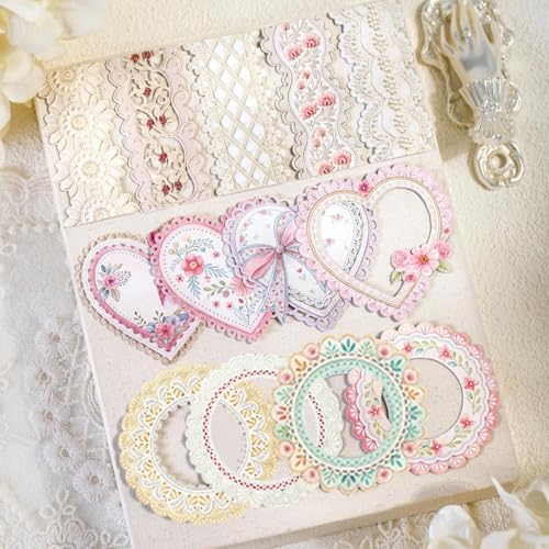 Image of HASTHIP 80pcs Lace Frame Scrapbook Stickers Set - 40 Styles Vintage Doily Border and Floral Frame Die Collage Papers Decorative Papers Journaling Supplies for Junk Journal Crafts Scrapbook