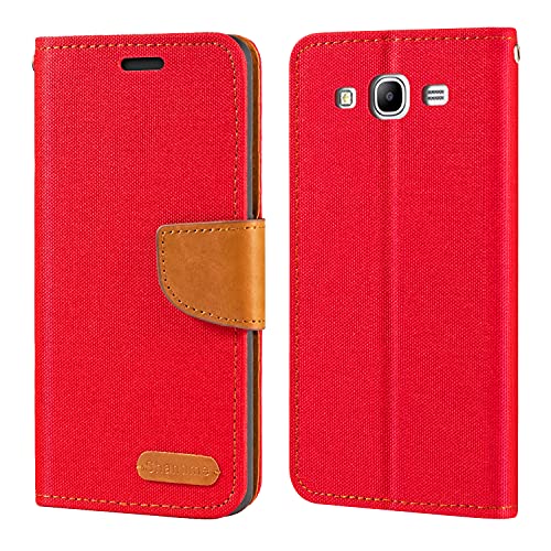 Shantime Oxford Fabric Leather Flip Wallet Case Compatible with Samsung Galaxy Mega 5.8 I9150, Durable Protective Magnetic Cover with Card Slots and Kickstand(Red)