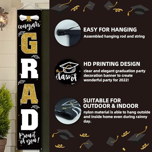 Image of Graduation Decorations 2026 Banner Porch Sign Black Gold for Class of 2026 Graduates Party Supplies