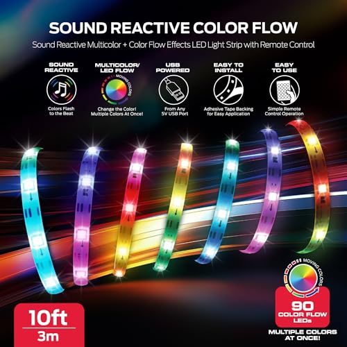 Tira de LED RGB reactiva al sonido 10ft con control remoto IR miniatura 6