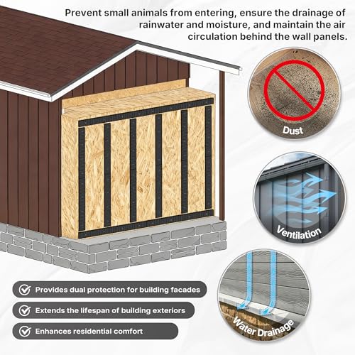 SFNSM 30PCS Rainscreen Furring Strips Rainscreen Siding Vent, Polypropylene Drainable Rainscreen Batten Strip for Ventilation and Drainage, 39.5\" L X 3\" W X 7/16\" Thick, Black