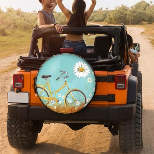 Image of Dujiea Daisy Bicycle Spare Tire Cover, Universal Wheel Tire Cover Waterproof Dust-Proof Tire Protectors for Trailer Rv SUV Truck Camper and Many Vehicle 14 15 16 17 Inch