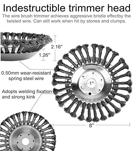 GS Alderaul Upgraded 8 in Steel Wire Brush Cutter Trimmer Head kit, 8 Pcs Weed Eater Wire Brush kit, with Weed Eater Blade Adapter Kit, for String Trimmers, Weed Eater Head, Lawn Mower, Rust Removal.