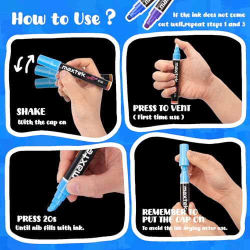 Jumbo Liquid Chalk Markers, 12 Colors Window Chalk Marker for Washable, 3 in 1 Nib Chalkboard Markers for Blackboard, Car, Signs, Bistro, Glass, Mirror