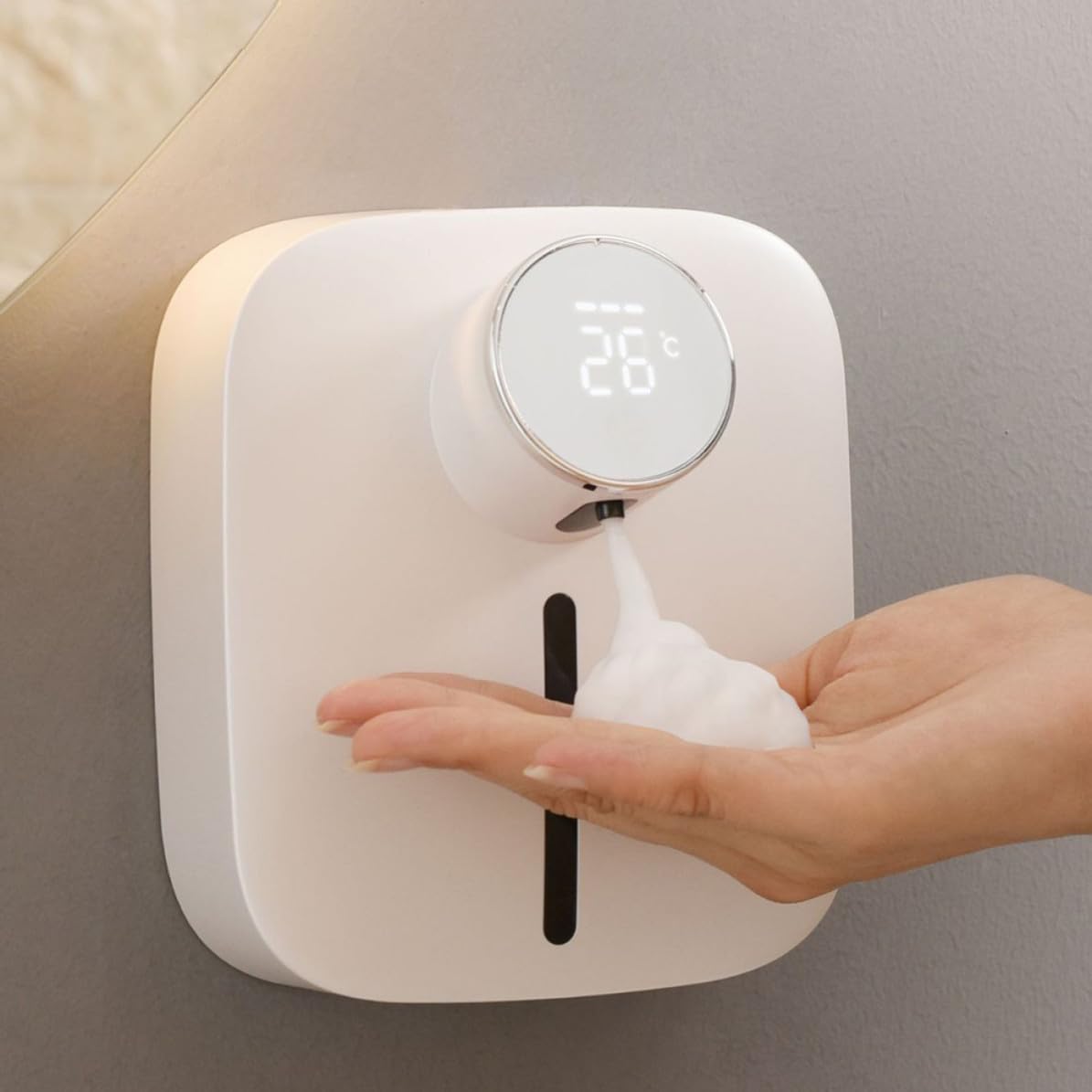 HEMOTON Dispensador y Batería 1500mah sin Contacto de Jabón Automático Recargable de Pared Espuma Ajustable 320ml para Hoteles y Baños