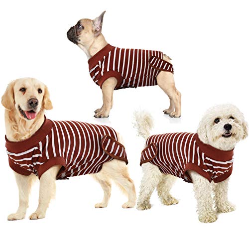 IDOMIK Recovery Suit for Dogs After Surgery Recovery Shirt Vest Cone E-Collar Alternative Abdominal Wound Spay Bandage Onesie Anti-Licking Pet Surgical Recovery Snuggly Suit for Male Female Pup Stripe