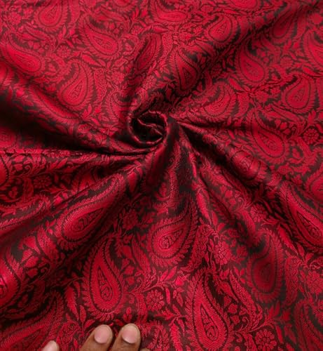 Brocart de soie jacquard cachemire tissu rouge et noir 111,8 cm BRO1222