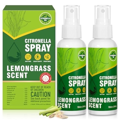 DERDUFT Citronella Spray 2 x 100ml Fresh Summer Outdoor Spray for Garden Patio Camping Hiking Travel Easy to Carry and Use DEET-Free
