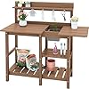 Serwall potting bench outdoor potting table with sink hdpe potting benches for outside gardening table all weather use brown  urban country home decor