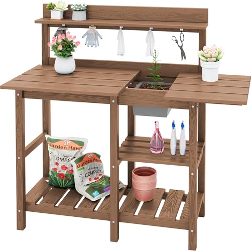 Serwallpottingbenchoutdoorpottingtablewithsinkhdpepottingbenchesforoutsidegardeningtableallweatherusebrown Urban Country Home Decor Serwall potting bench outdoor potting table with sink hdpe potting benches for outside gardening table all weather use brown urban country home decor