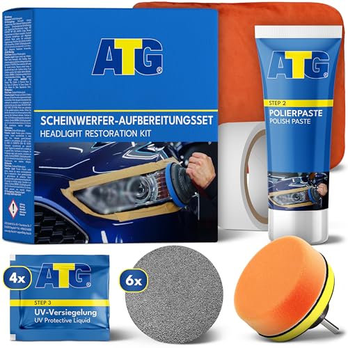 ATG® Kit restauración faros coche – Pulido exprés para ópticas mate – Visibilidad segura y llum clara en la carretera