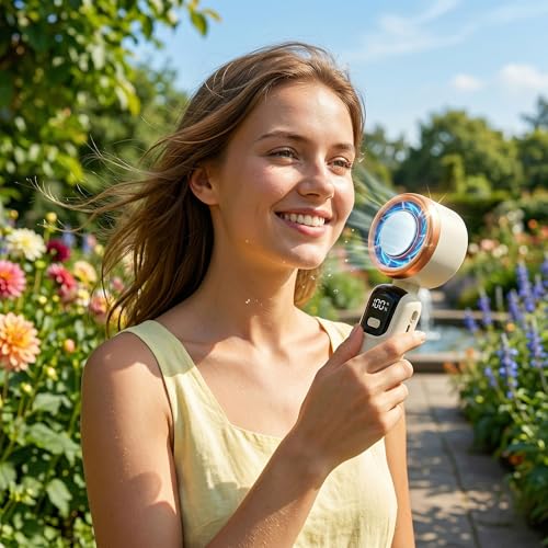 Image of OLV Mini Portable Hand Fan, 14000 RPM High Speed with Ice Frost Touch Mode, 2400mAh USB Rechargeable Battery, LED Battery Display, 90 Rotatable Mini Fan for Travel, Office, Makeup & Outdoor White