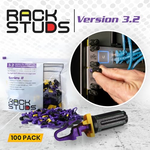 Image of Rackstuds P100 Series II - Server Rack Screws 100-Pack | Cage Nut Replacement Purple 3.2mm /0.126 inch | A Faster, Easier Solution for Rack mounting Gear in 19 inch Racks with Square Punched Vertical Rails