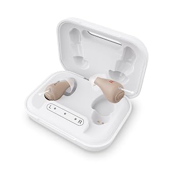 Hearing Aids for Seniors - Charging Case & Rechargeable with 48+ Hour Battery. Enjoy Clear Sound with 2 Earbud Types Feedback-Free & Comfort Fit. Auto On/Off for Ease