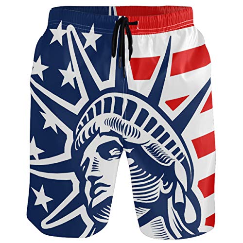 visesunny American Style Statue of Liberty Pattern Mens Swim Trunks Summer Casual Athletic Swimming Short with Mesh Lining