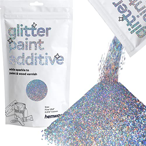 Hemway Argent Glitter Holographic Peinture additif FINE 1/64' 0.4mm pour l'émulsion Peintures à l'eau - intérieur et extérieur mur, plafond, bois, vernis, mat, brillant, satiné, 100 g / 3,5 oz