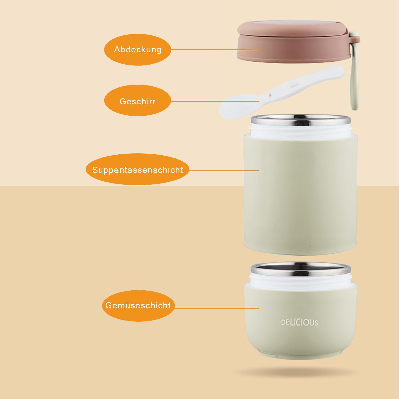 Chedin Müslibecher To Go mit Deckel, Edelstahl Porridge Becher 730ml Auslaufsicher joghurtbecher to go mit löffel und Deckel,Doppelschicht Auslaufsicherer Einmachgläser perfekt für Arbeit (Grün)