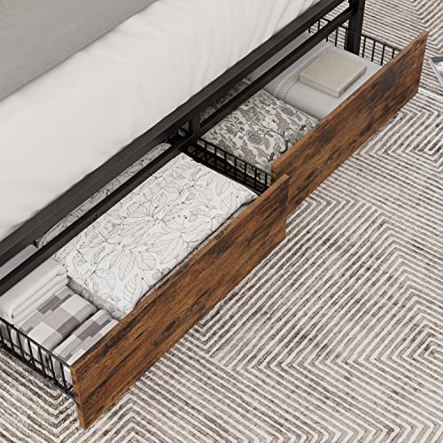 Likimio Queen Bed Frame With Storage Headboard, Platform Bed With Drawers And Charging Station, No Box Spring Needed, Easy Assembly, Vintage Brown #TOP5