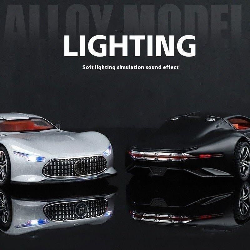 Image of 1 /24 Merceedees Vision GT Future Model Car - Exclusive Alloy Metal Pullback Toy with Openable Doors, Lights, and Music for Kids (1:24 Merceedes Vision - Black)
