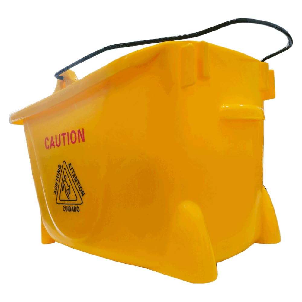 Cubo de fregado Amarillo Clim Profesional de 32 litros con Ruedas y Prensa para fregonas industriales o de Kentucky