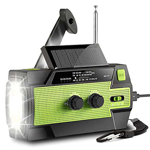 Topsics Radio Solar con 4000mAh Batería, FM Am Radio Manivela de Emergencia, Multifunción Radio Solar Recargable con Alarma SOS/LED Linterna