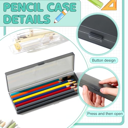 Image of Yexiya 30 Pack Pencil Box Clear Plastic Pencil Case Bulk 7.2 x 2.4 x 0.9 Inches Black Pen Storage with Hinged Lid Stackable for Pens Crayons School Office Supplies Organization