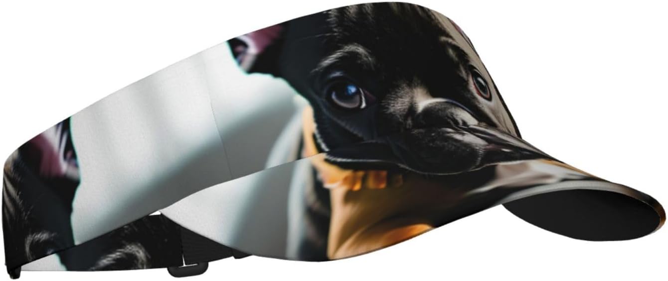 French Bulldog Print Sports Sun Visor Hats Adjustable Running Golf Tennis Sun Cap for Women Men Black