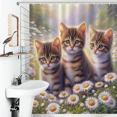 Rideau de douche chat en polyester imperméable lavable 152x183cm - 6