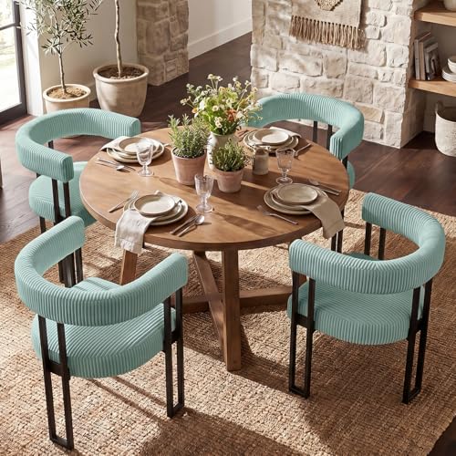 Image of Modern Corduroy Dining Chairs Set of 4 with Metal Legs,Comfy Accent Dining Room Chairs Upholstered Kitchen Side Chairs with Curved Backrest for Dining Room Kitchen Living Room (Mint,4)