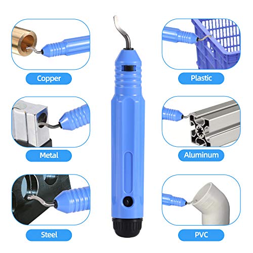 QXUJI Deburring Tool Kit, Metal Deburring Cutters Set, Anti-Slip Handle with a Blade + 10PCS Extra BS1010 Deburring Blades, Burr Remover Hand Tool for Wood, Aluminum, Copper and Plastic