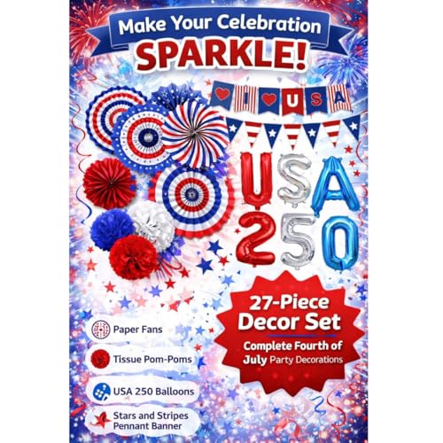 27 Pcs Patriotic Decorations 4th of July Decorations Banner Red White Hanging Swirls for Veterans Labor Presidents Flag Memorial Day (USA DECOR) by Festive Find Store - Used condition - Image 3