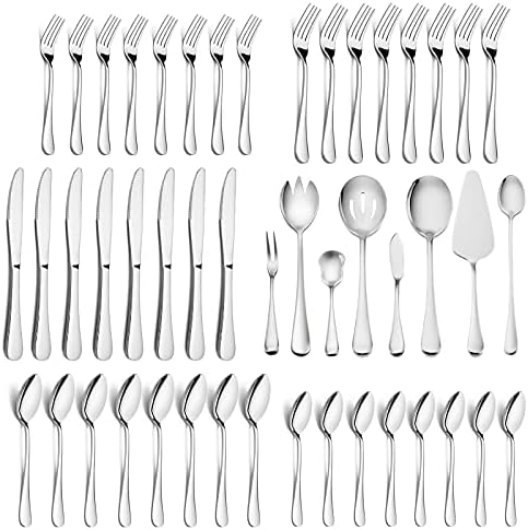 68 Pieces Silverware Set with Serving Set, HaWare Stainless Steel Modern Flatware Eating Utensils Set, Includes Forks/Spoons/Dinner Knives, Service for 12, Mirror Polished, Dishwasher Safe