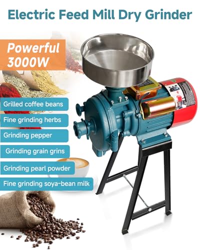Image of NAIZEA Electric Grain Mill Grinder Corn Grinder, 3000W 110V Commercial Flour Mill Machine with Funnel, Feed Grinders for Corn, Wheat, Rice, Cereals,Molino de Maiz Electrico (Dry Grinders)