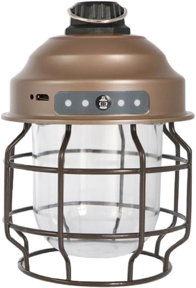 USB Charging Lantern and Portable Camping Light, Rechargeable Retro Style Hanging Lantern with Brown Finish, Multi-Functional Outdoor Camp Lamp for Hiking and Travel