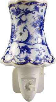 Durable and Clasic LED Night Light - Colorful Floral Ceramic Decorative Light | Ideal for Bedrooms, Hallways, Bathrooms Nighttime Lighting Solution - Perfect Home Decor (Blue Floral Plug)