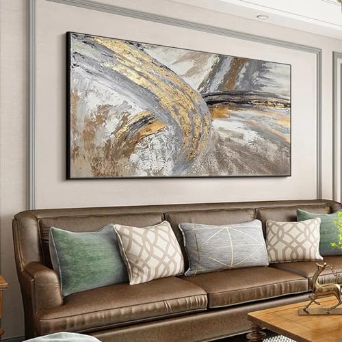 Art mural abstrait contemporain ZHMANLUCK doré 75x150 cm pour salon moderne
