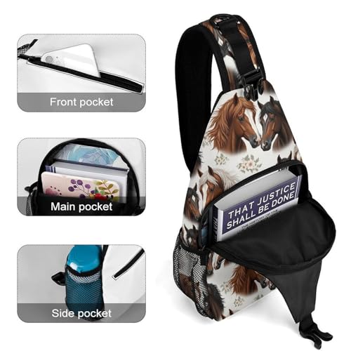 Fashion Dress Decor Sling Backpack Shoulder Bag, Day Pack, Chest Shoulder Bag For Travel Shopping Horse4
