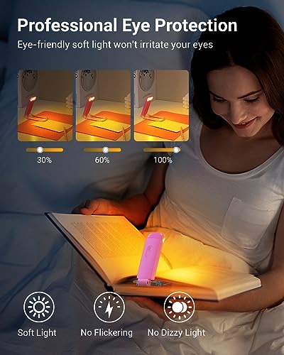 Image of DEWENWILS Amber Book Light, USB Rechargeable Book Light for Reading in Bed, 3 Brightness Levels, Blue Light Blocking, LED Clip-on Reading Light for Kids, Bookworms (Pink)