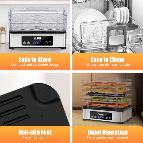 YASHE Dörrautomat mit Edelstahlgitter, 5-lagiger Dörrgerät, 400W Dehydrator mit Timer für Fleisch, Obst, Gemüse, Kräuter und Hundesnacks – Bild 7