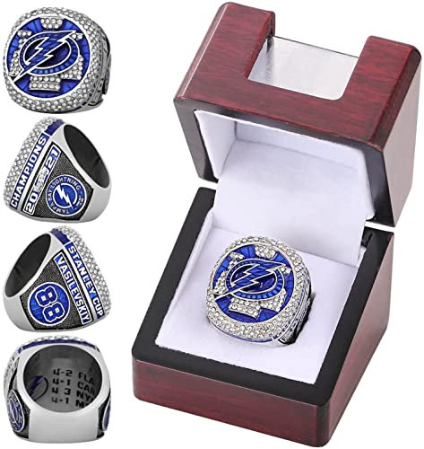 zoomma 2021 Tampa Bay Meisterschaftsring mit Holzkiste Nr. 88 Ring Offizielle Version Nachbildung Stanley'cup Eishockey Meisterschaftsring Lightning Fans (Größe: 11) Cover