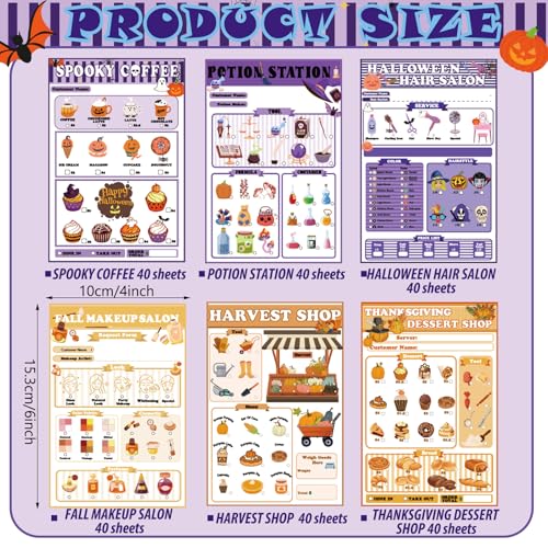 Image of Eaasty 6 Pack Kids Pretend Play Notepads 4x6 Inch,Fall and Halloween | 6 Career Themes Dental Police Vet Makeup Restaurant, 40 Pages per Notepad for Toddlers Imaginative Activity and Learning